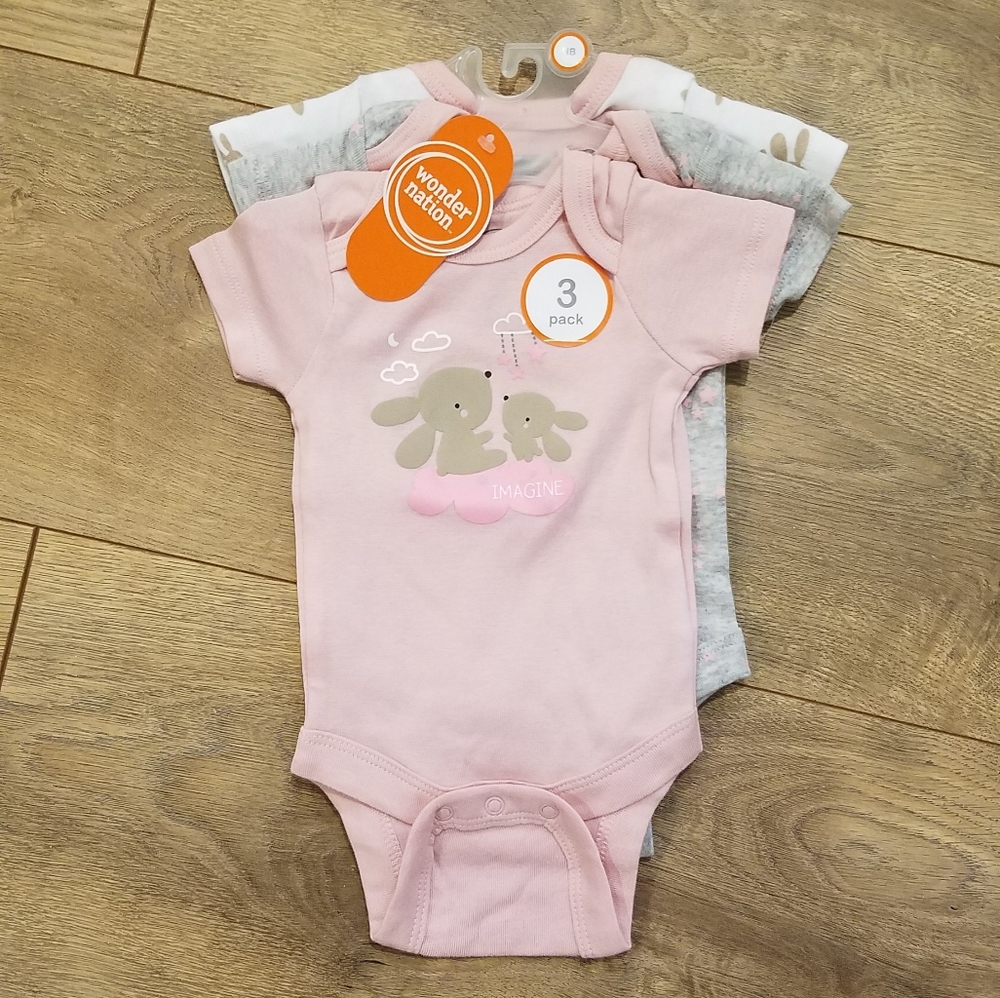 Wonder Nation Onesie Bodysuits 3 pk Pink {Newborn}